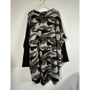 Gershon Bram Womens Camouflage Tunic Sweater Dress XXL Brown/Black Oversized